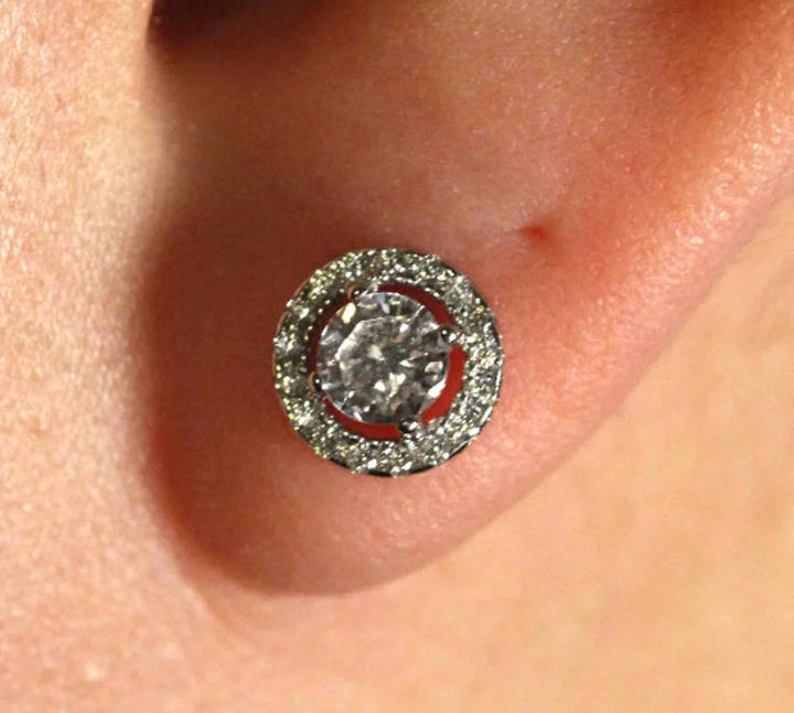 14k Halo Diamonds Stud Earrings