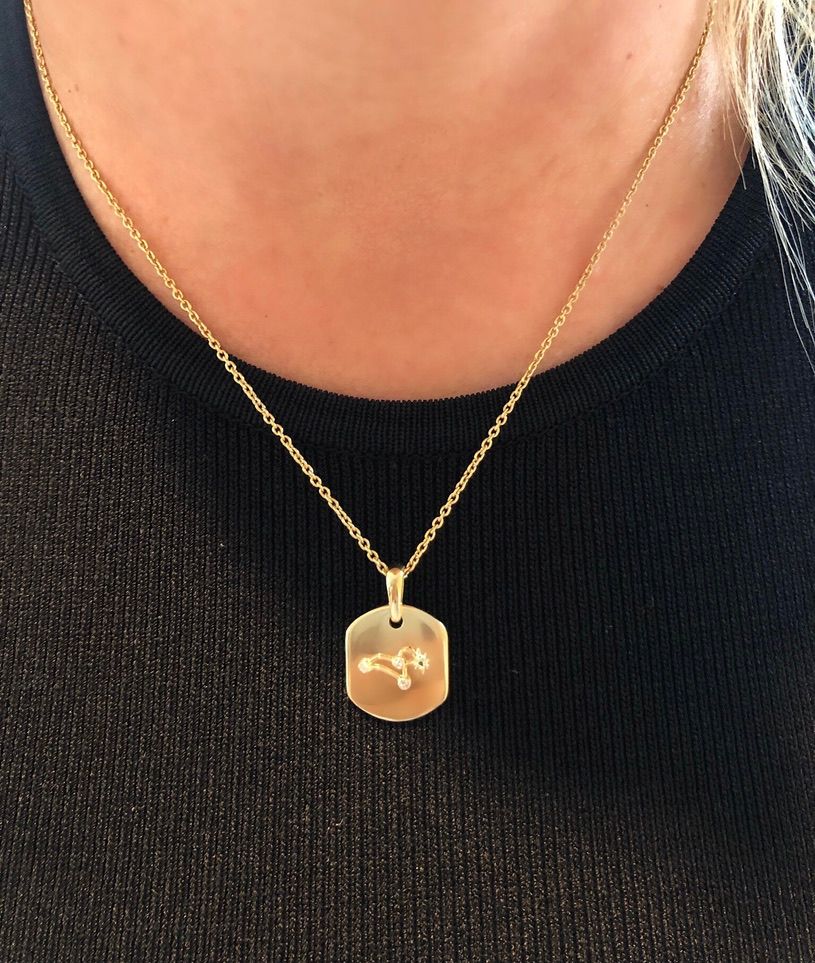 Leo Lion Peridot & Diamond Constellation Tag Pendant Necklace in 14K Yellow Gold