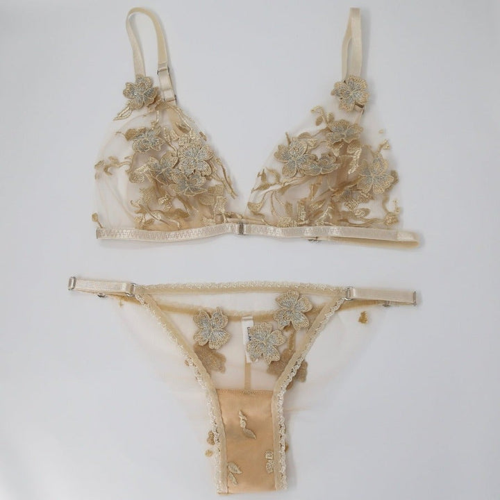 Ornella with 3D flowers Gold Lingerie Set