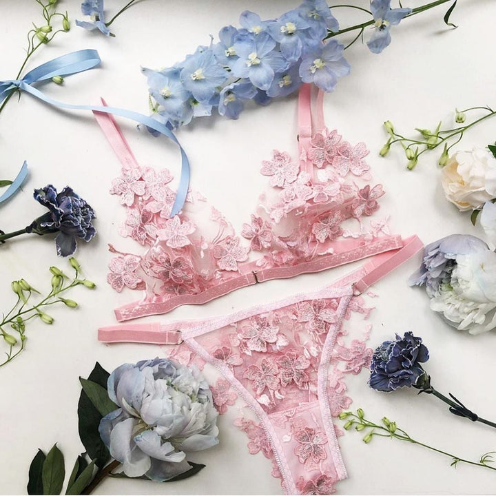 Ornella with 3D flowers pink Lingerie Set